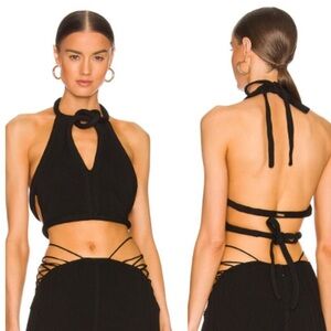 CULT GAIA Valerie Cropped Stretch-knit Halterneck Black Size Medium